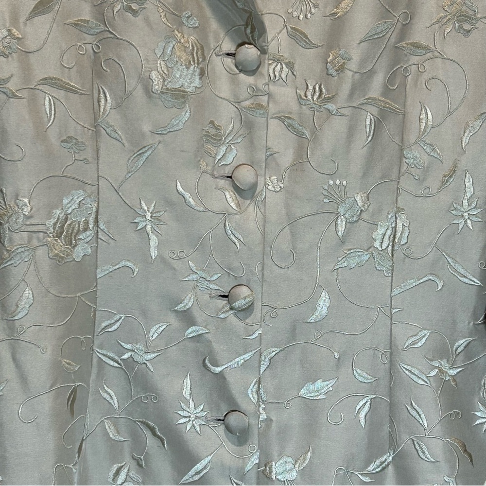La Femme Cream Silk Midi Coat Fully Lined Covered with Embroidery - Size 14 - Picture 6 of 10